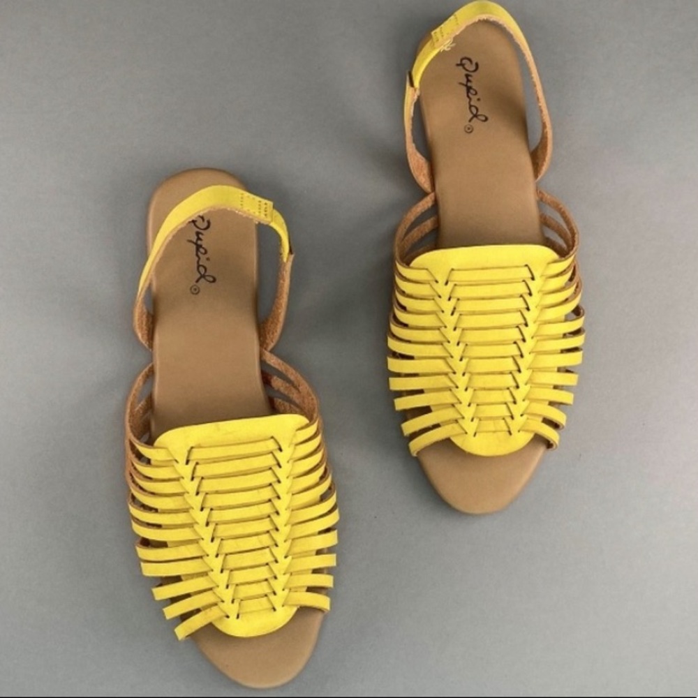 Yellow woven slingback sandals
